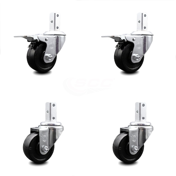 Service Caster 3.5 Inch Soft Rubber Swivel 7/8 Inch Square Stem Caster Total Lock Brakes, 2PK SCC-SQTTL20S3514-SRS-78-2-S-2 - main